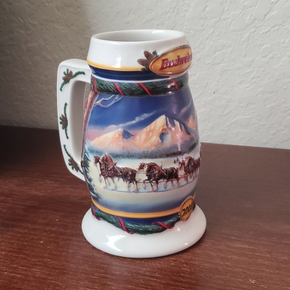 Vintage 2000 Budweiser Holiday Stein Holiday in the Mountains CS416 Clydesdales - Picture 5 of 10
